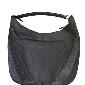 Gucci Black GG Canvas and Leather Hobo Bag